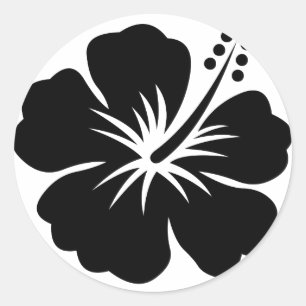 Pegatina Redonda Flor de aloha negra