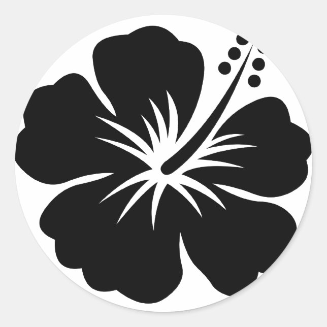 Pegatina Redonda Flor de aloha negra (Anverso)