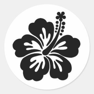 Pegatina Redonda Flor de aloha negra