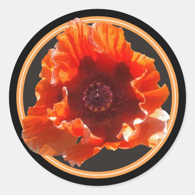 Pegatina Redonda Flor de amapola roja (Anverso)