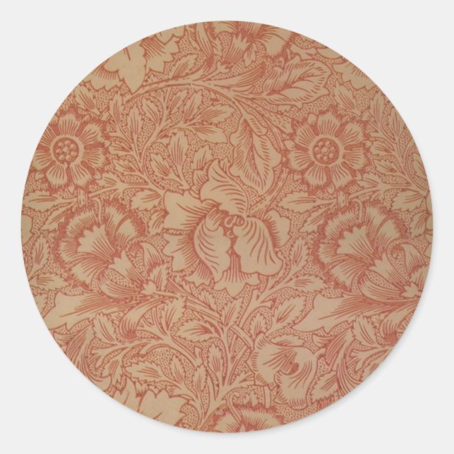 Pegatina Redonda Flor de amapola rosa William Morris (Anverso)