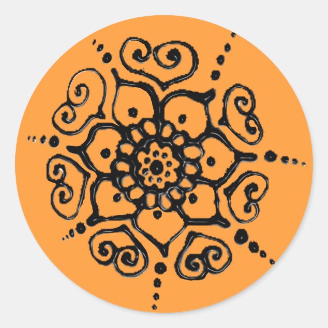 Pegatina Redonda Flor De Amor (Henna) (Anverso)