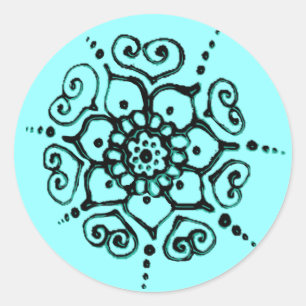 Pegatina Redonda Flor De Amor (Henna) (Turquesa)