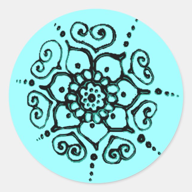 Pegatina Redonda Flor De Amor (Henna) (Turquesa) (Anverso)