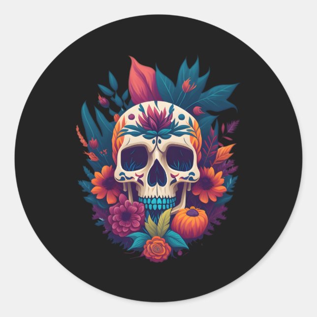 Pegatina Redonda Flor de azucarero floral Tulip Rosa Halloween Cuna (Anverso)