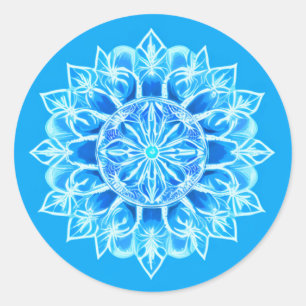 Pegatina Redonda Flor de Batik Mandala en turquesa