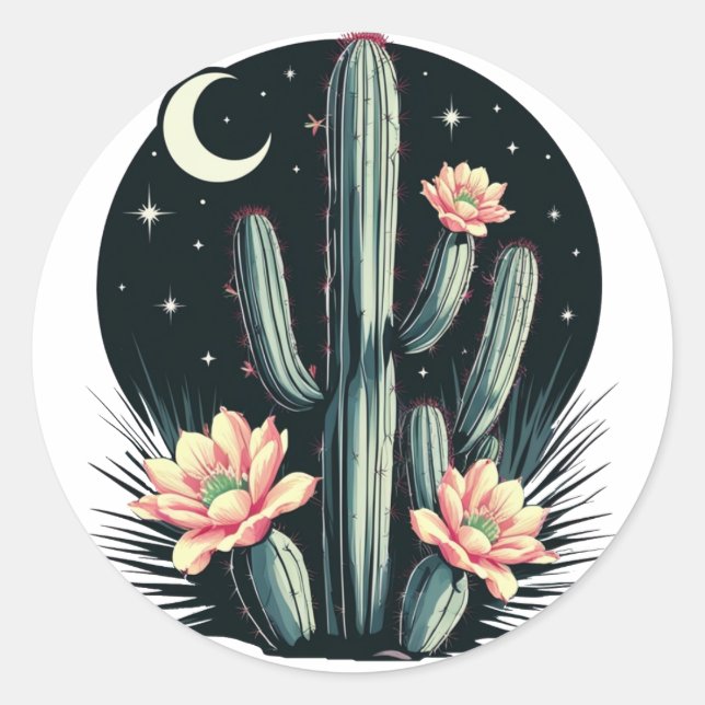 Pegatina Redonda Flor de cactus nocturno (Anverso)