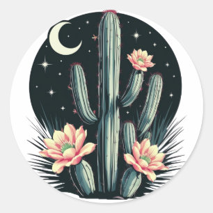 Pegatina Redonda Flor de cactus nocturno