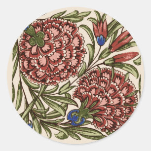Pegatina Redonda Flor de Carnación Tile Arte Antiguo