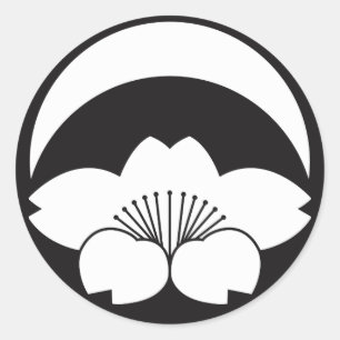 Pegatina Redonda Flor de cerezo bajo luna creciente