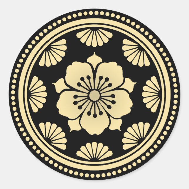 Pegatina Redonda Flor de cerezo dorado (Anverso)