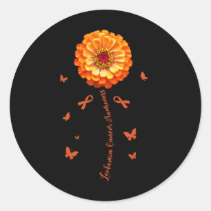Pegatina Redonda Flor de cinta naranja Conciencia de leucemia Sangr