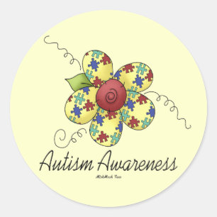 Pegatina Redonda Flor de conciencia del autismo