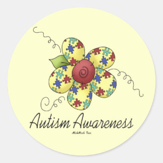 Pegatina Redonda Flor de conciencia del autismo