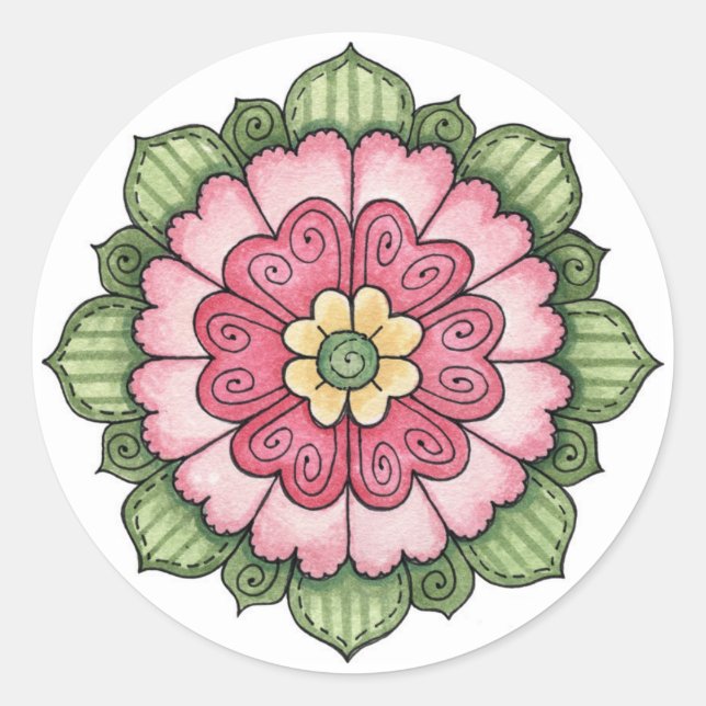 Pegatina Redonda Flor de corazón - Pegatinas (Anverso)