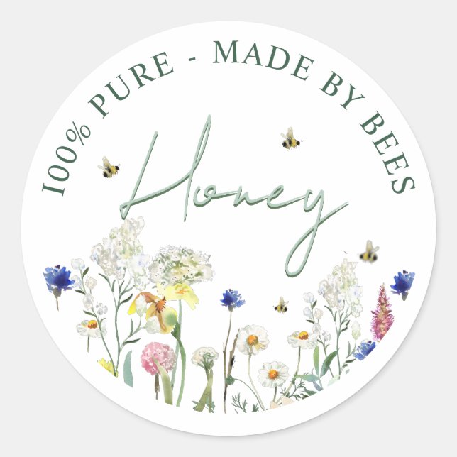 Pegatina Redonda Flor de crema de flores silvestres de miel de abej (Anverso)