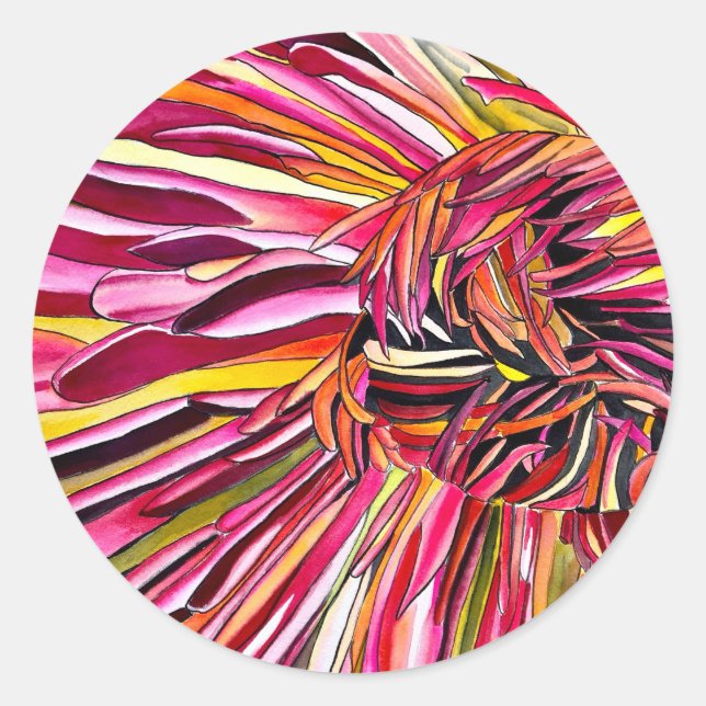 Pegatina Redonda Flor de crisantemo acuarela (Anverso)