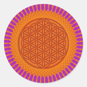 Pegatina Redonda Flor de diseño vivo / soleado   plaqueta magenta