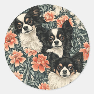 Pegatina Redonda Flor de estilo Tricolor Chihuahuas William Morris