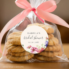 Pegatina Redonda Flor de flores silvestres acuarela Floral ducha de