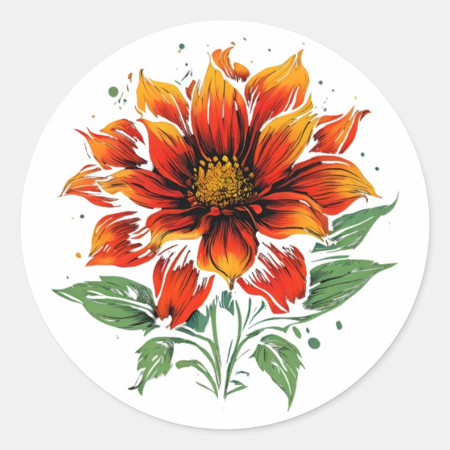 Pegatina Redonda Flor de fuego de Dahlia (Anverso)