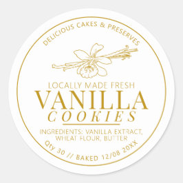 Pegatina Redonda Flor de galletas de vainilla y oro dibujando oro