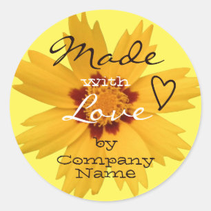 Pegatina Redonda Flor de girasol amarillo hecho con amor