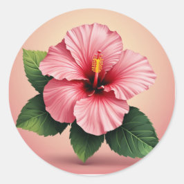Pegatina Redonda Flor de Hibiscus rosado tropical