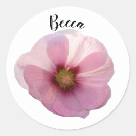 Pegatina Redonda Flor de hollyhock rosa brillante personalizada