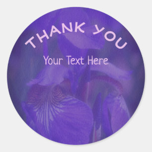 Pegatina Redonda Flor De Iris Púrpura Gracias Personalizado