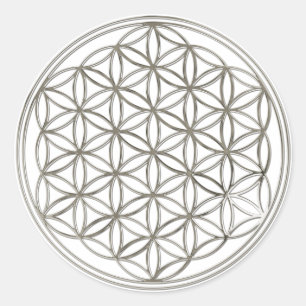 Pegatina Redonda Flor de la vida, Flower Of Life  /silver big