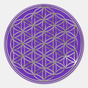 Pegatina Redonda /flor de la vida, Flower Of Life   silver violet