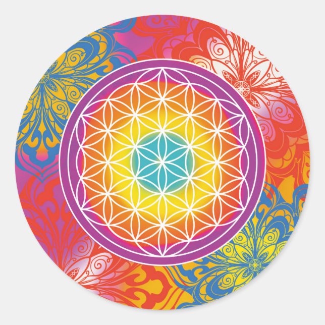 Pegatina Redonda Flor de la vida mandala zen (Anverso)