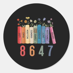 Pegatina Redonda Flor de libro de derechos iguales 8647 mujeres fem