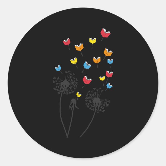Pegatina Redonda Flor de libros Dandelion Libros adoran leer biblio (Anverso)