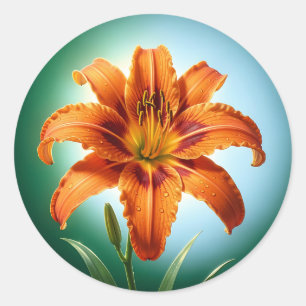 Pegatina Redonda Flor de lirio naranja vibrante en flor