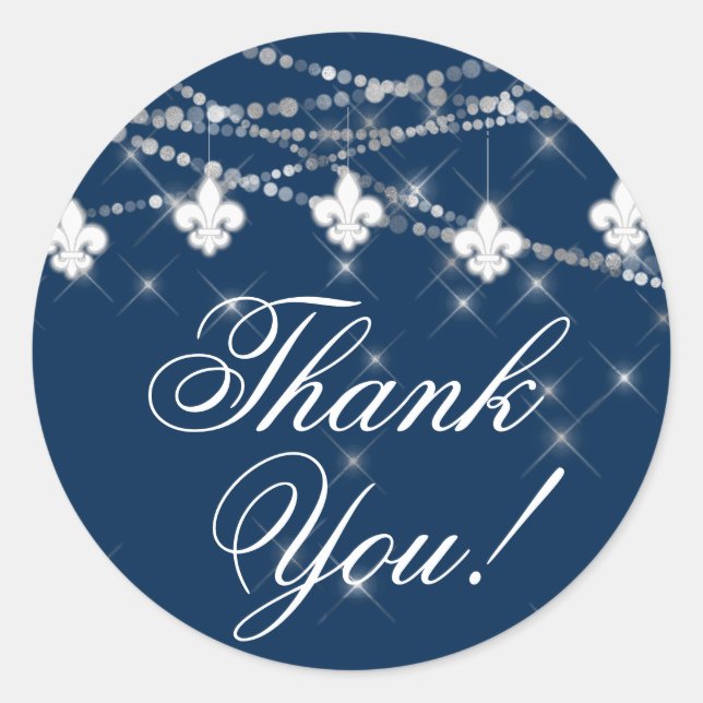 Pegatina Redonda Flor de Lis Luces Azules Marineros | Agradecimient (Anverso)