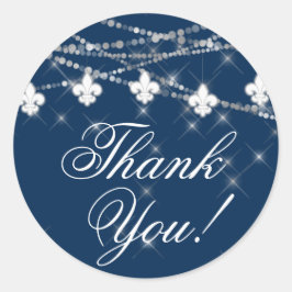 Pegatina Redonda Flor de Lis Luces Azules Marinos | Agradecimiento