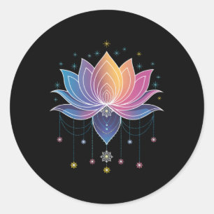 Pegatina Redonda Flor de Loto Arcoíris Bohemio Yoga Flor de Loto _1