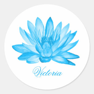 Pegatina Redonda Flor de loto azul personalizada
