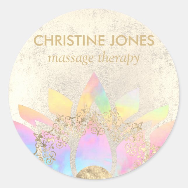 Pegatina Redonda flor de loto colorida (Anverso)