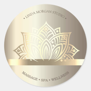 Pegatina Redonda Flor de Loto Dorada Chic Yoga