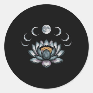 Pegatina Redonda Flor de Loto Fases Lunares Zen Amante del Yoga Esp