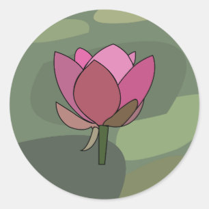 Pegatina Redonda Flor de Loto Rosa 