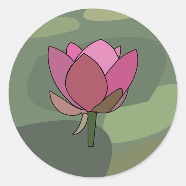 Pegatina Redonda Flor de Loto Rosa  (Anverso)