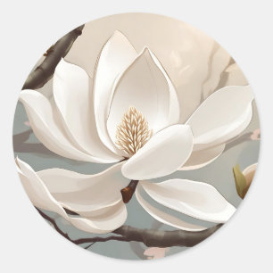 Pegatina Redonda Flor de magnolia blanca grande