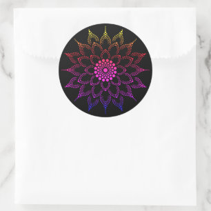 Pegatina Redonda Flor de Mandala Arcoíris