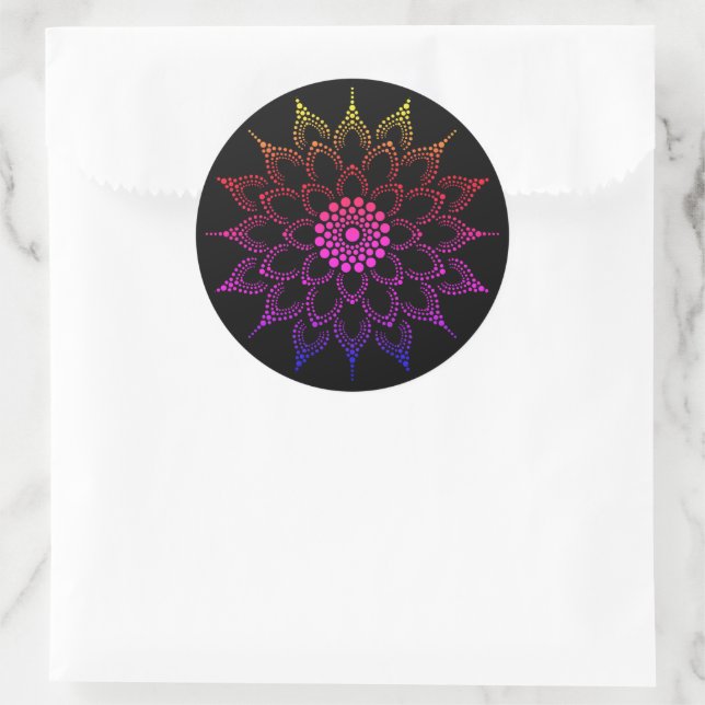 Pegatina Redonda Flor de Mandala Arcoíris (Bolso)