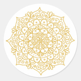 Pegatina Redonda Flor de Mandala con Brillo Dorado