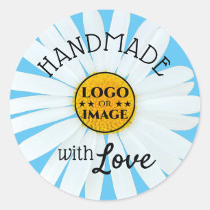 Pegatina Redonda Flor de margarita azul dulce suave y nítida hecha